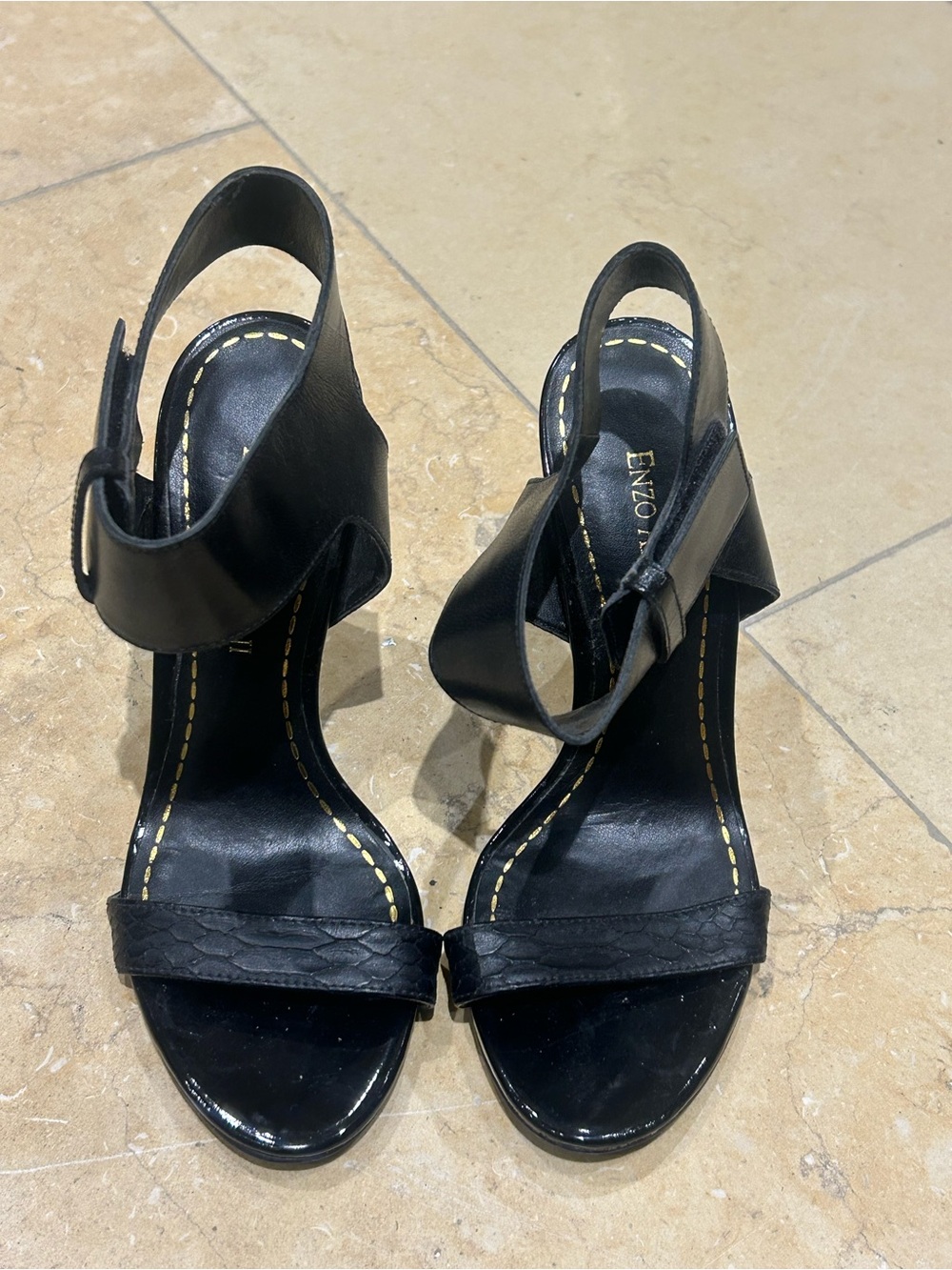 Enzo Angiolini Black Leather Ankle-Strap Heels